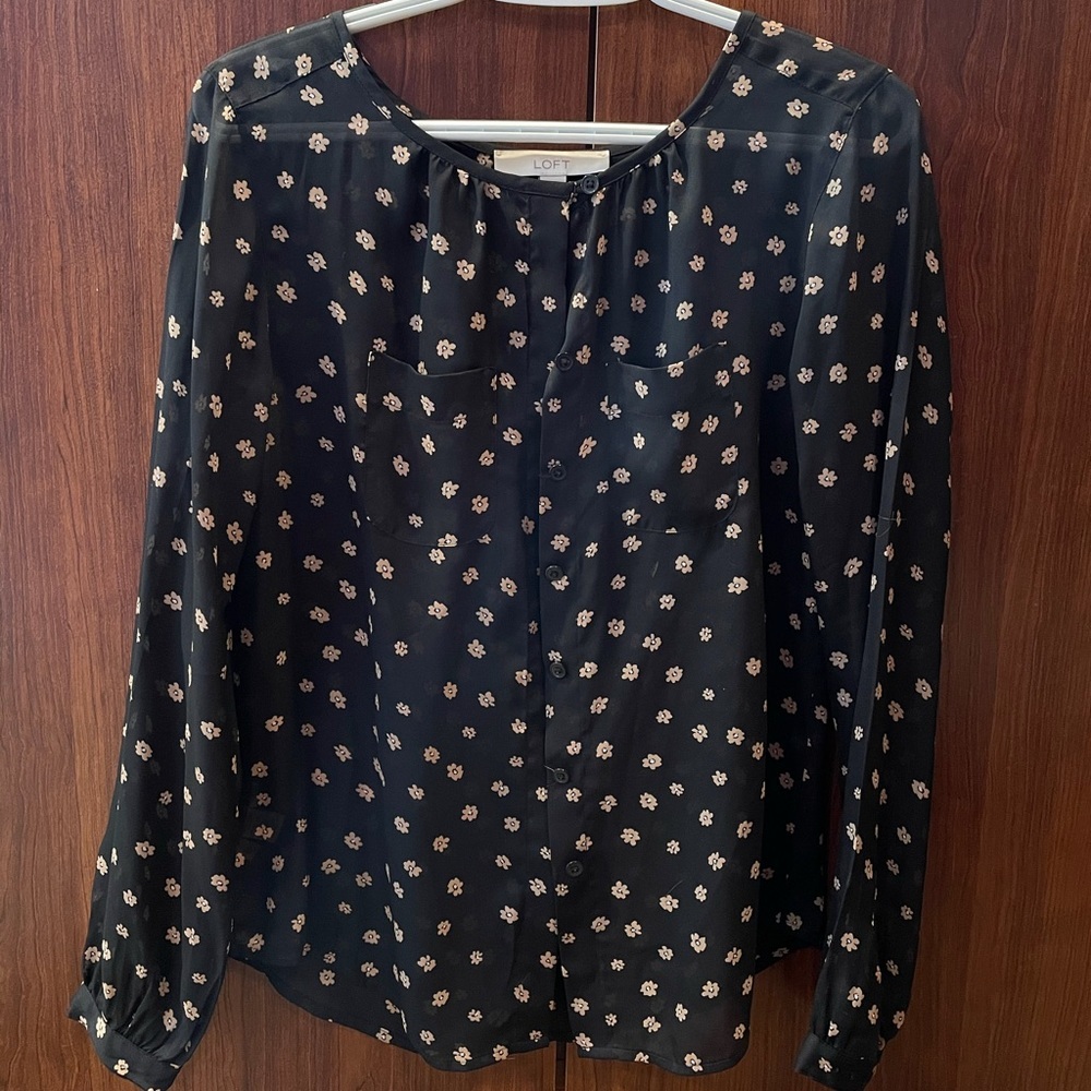 Loft Black Floral Top